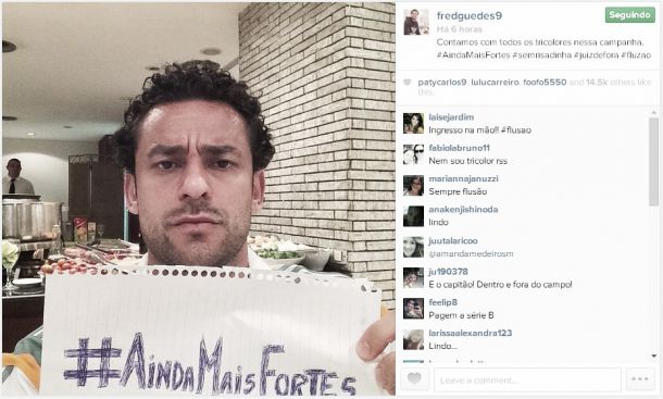 Jogadores do Fluminense postam fotos em apoio a campanha: 'Ainda mais fortes'