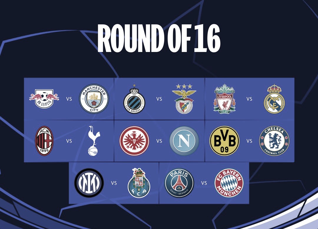 JOGOS DA UEFA CHAMPIONS LEAGUE, OITAVAS DE FINAL 2022