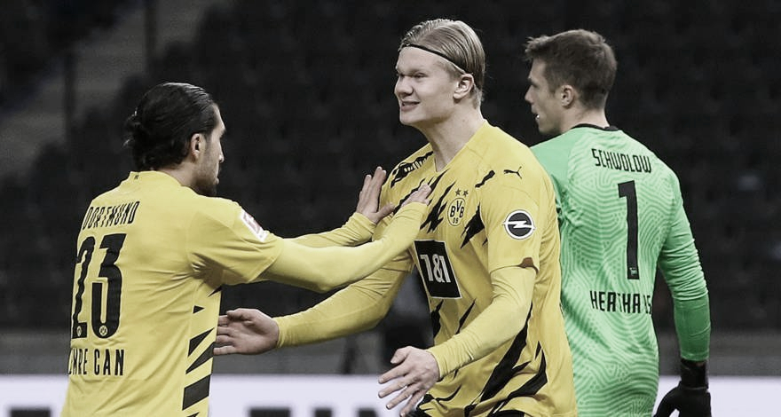 Com quatro gols de Haaland, Borussia Dortmund vira e goleia Hertha Berlin