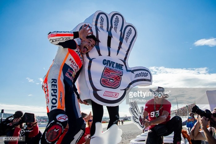 Marquez celebrates second in Valencia and championship win in style