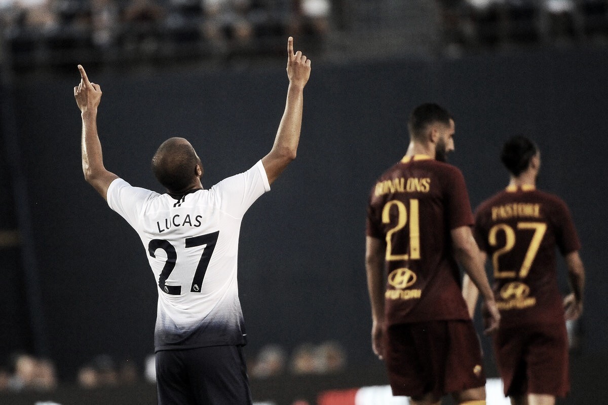 Lucas brilha e Tottenham goleia Roma em estreia das equipes na Champions Cup