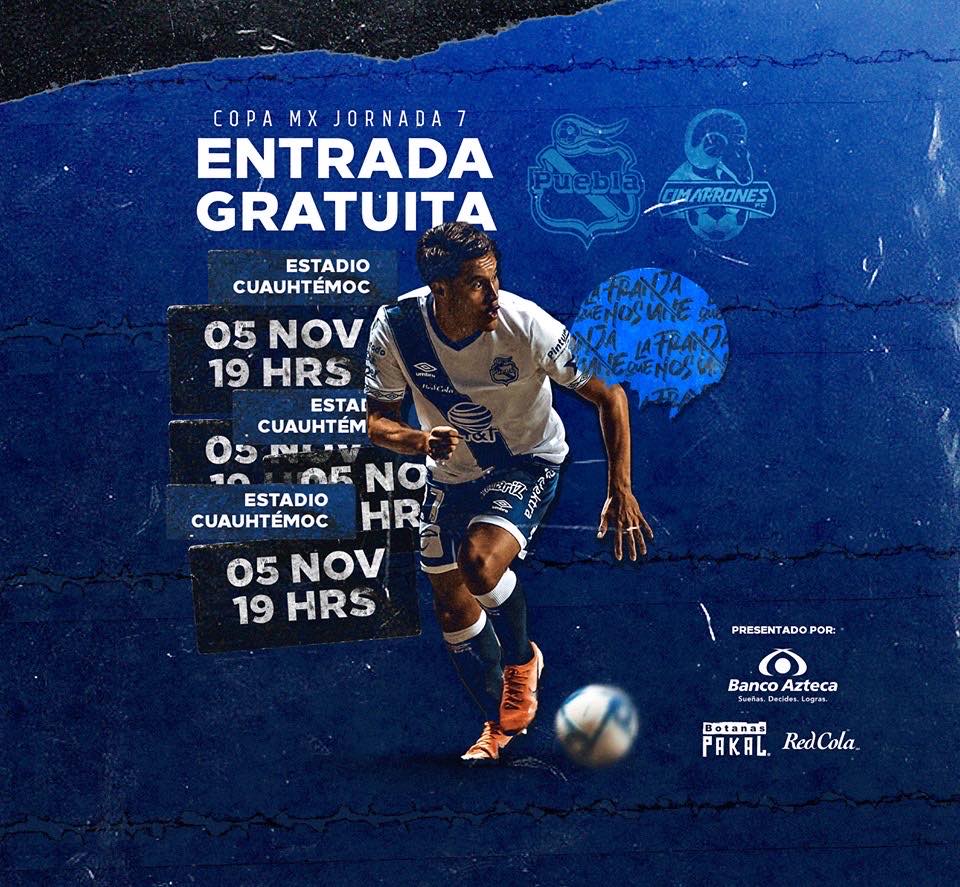 Ofrecerá Puebla entrada libre ante Cimarrones en Copa MX