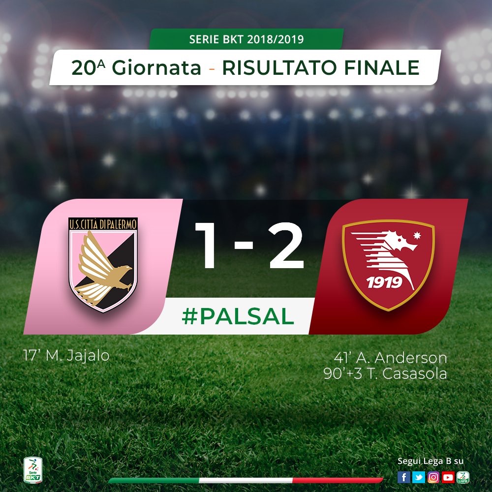 Serie B - Colpaccio della Salernitana nel finale: il Palermo cade in casa 1-2