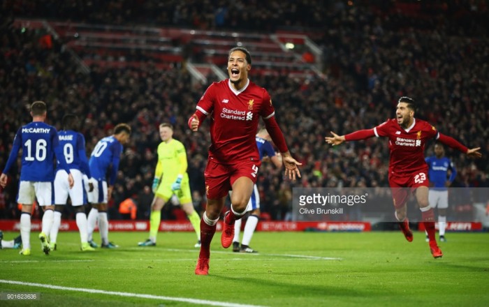 Liverpool 2-1 Everton Late van Dijk debut header sends Reds through