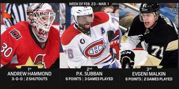 Estrellas NHL de Febrero y de la semana.