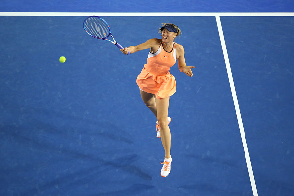 Sharapova rips a forehand for a winner as she outlasts Belinda Bencic in the round-of-16. Credit: Quinn Rooney/Getty Images
