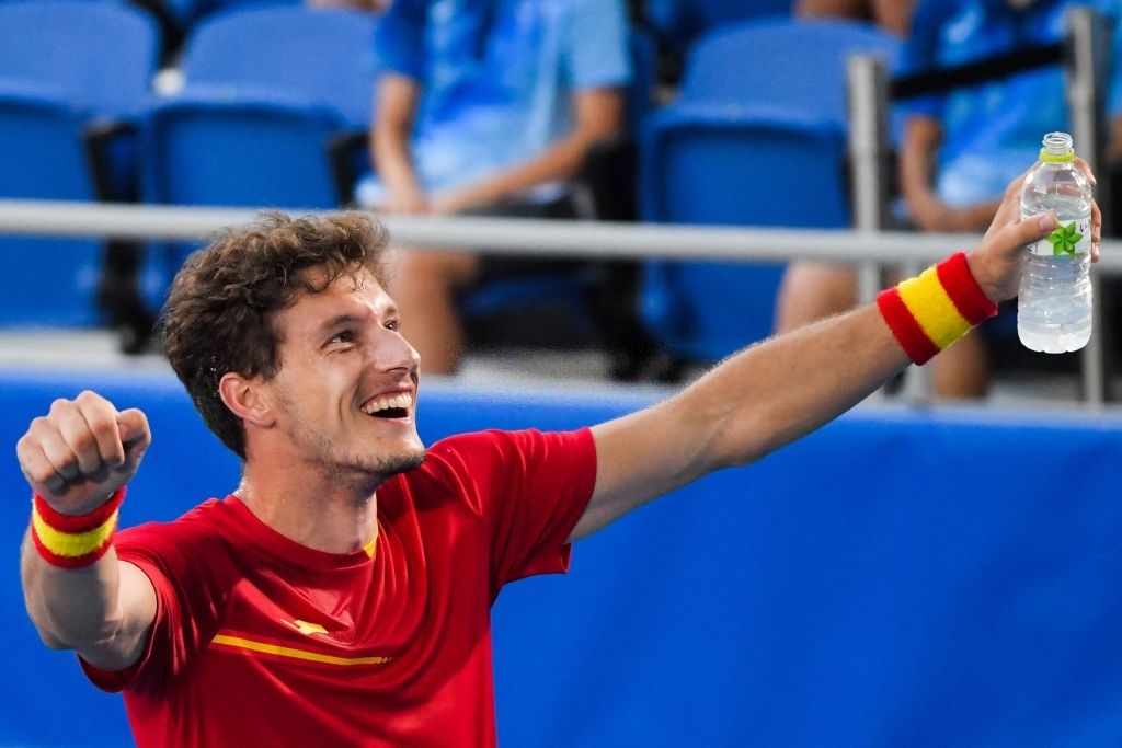 Carreno Busta celebrates after winning the bronze medal. Photo: 