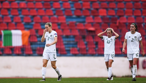 A devastated Denise O'Sullivan and her Republic of Ireland teammates. (Photo By Harry Murphy/Sportsfile via Getty Images)