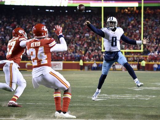 This pass was ultimately caught by Marcus Mariota (8) himself for a touchdown to start the comeback for the Titans (Tennessean.com/Andrew Nelles)