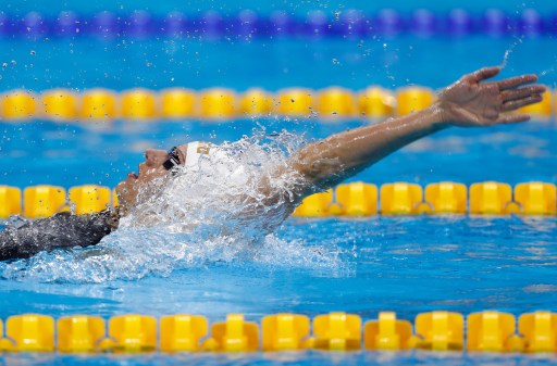 Katinka Hosszu swimming in the 200 meter backstroke in the Olympics/Clive Rose/Getty Images