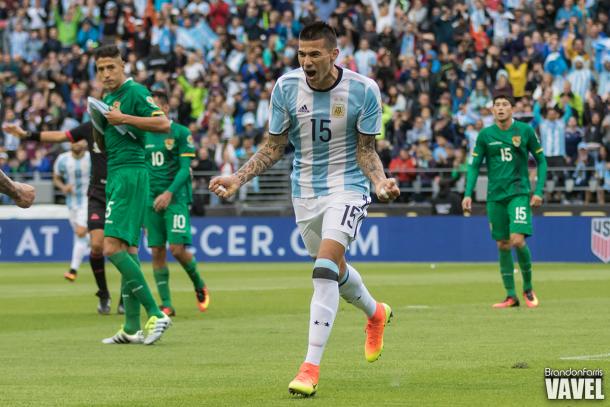 Victor Cuesta celebrates after scoring his first international goal against Bolivia | Brandon Farris - VAVEL USA