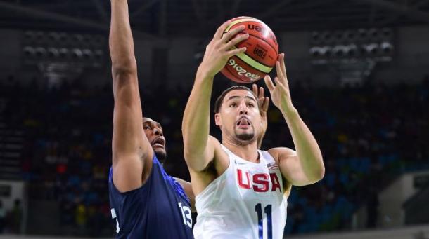 Klay Thompson (11) can play a big part on Team USA's offense when he hits his shots. Photo: Harry How