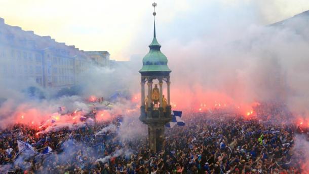 Magdeburg fans celebrating promotion to 3.Liga in 2015