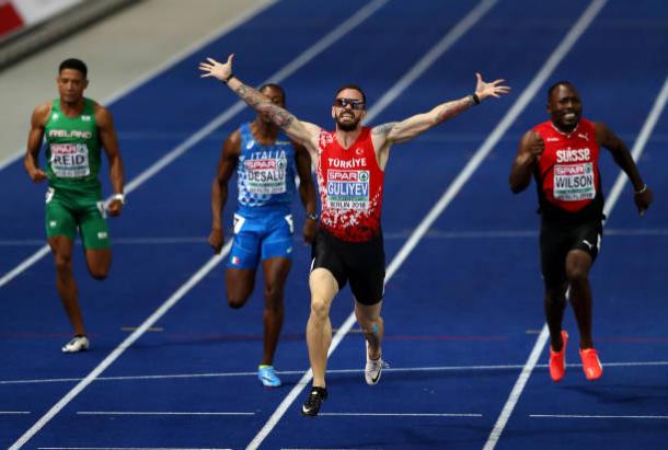 Guliyev celebrates after storming to his second International title within the space of two years (Getty/Michael Steele)