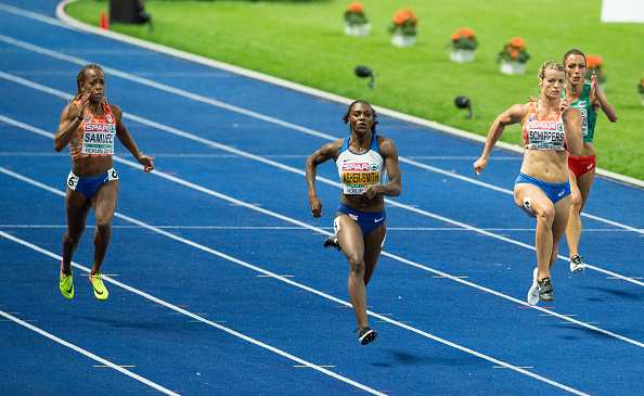 Asher-Smith leads the likes of Schippers and Samuel down the home straight on her way to taking the gold medal (Getty Images)