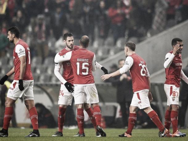 Los jugadores del Braga celebran uno de los goles | Foto: LUSA