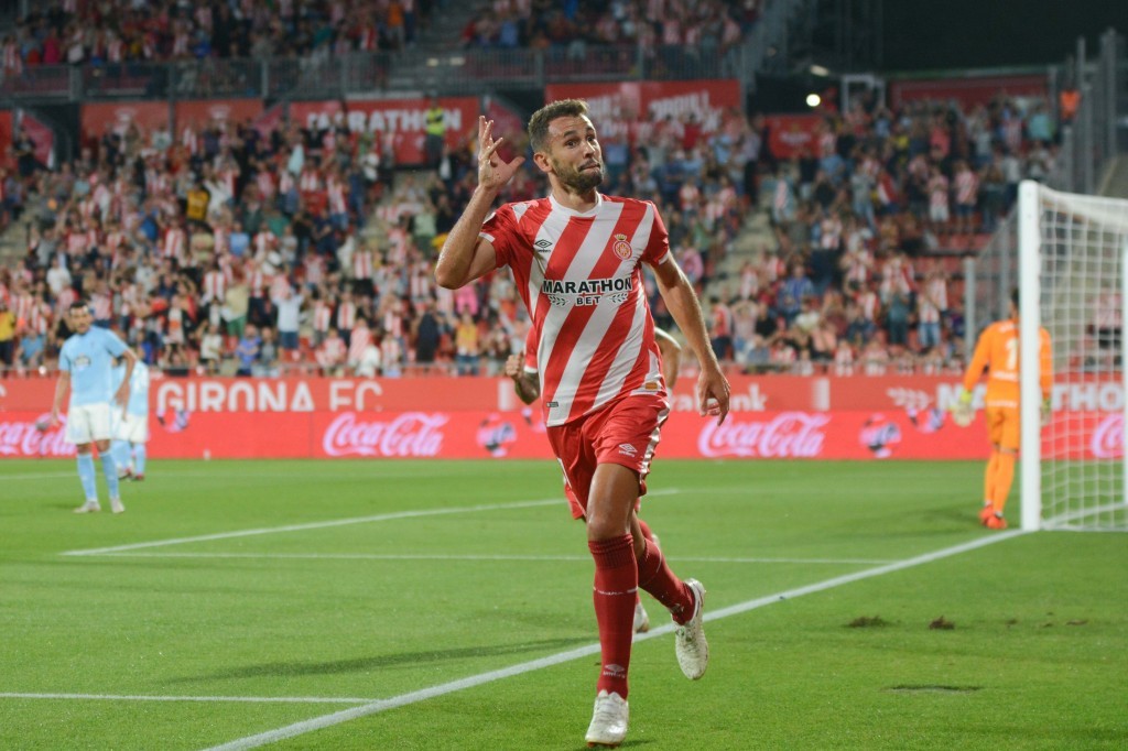 Stuani celebrando un gol contra el Celta en 2018. FUENTE: Girona FC