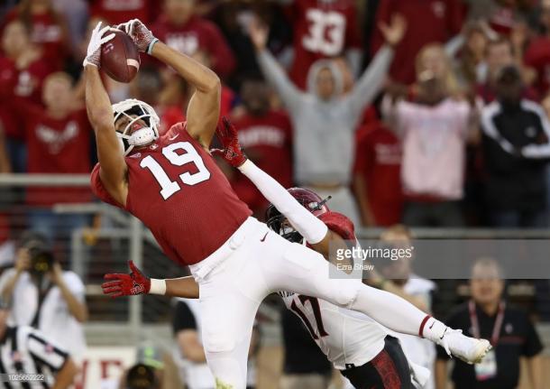 JJ Arcega-Whiteside was dominant in Stanford's week one win (image source: Ezra Shaw/Getty Images)