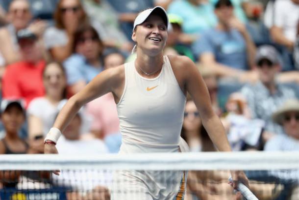 Marketa Vondrousova celebrates one of the best victories of her career (Getty Images/Al Bello)