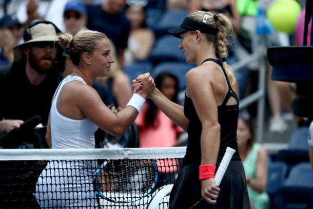 Cibulkova and Kerber greet after the conclusion of the match (Getty Images/Al Bello)