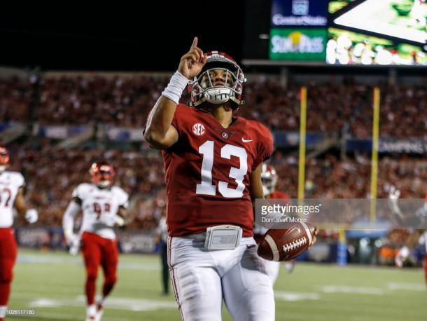 Tagovailoa led the Tide to a big week one win over Louisville (image source: Don Juan Moore/Getty Images)