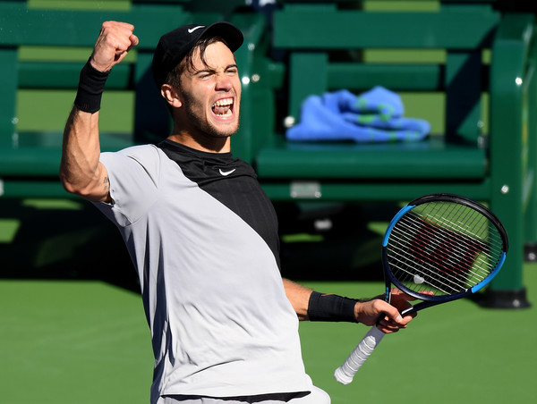 Borna Coric made a huge ranking jump following his surprising run to the Indian Wells semifinals. That included this upset win over Kevin Anderson in the quarterfinals. Photo: Harry How/Getty Images