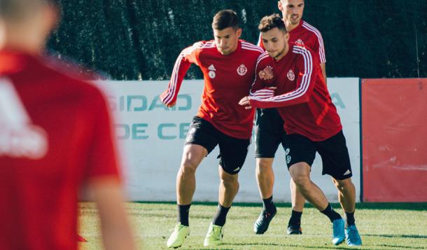 Alcaraz y Óscar Plano durante el entrenamiento | Real Valladolid