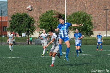 Brooke Elby goes for a header (Photo Courtesy of bdz sports)