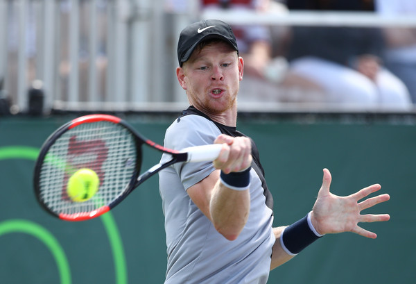 Kyle Edmund hits a forehand during his second round loss in Miami. Photo: Clive Brunskill/Getty Images