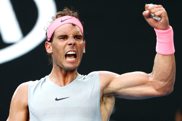 Rafael Nadal celebrates a point during his last match win back at the Australian Open. He returns to number one following Miami. Photo: Michael Dodge/Getty Images