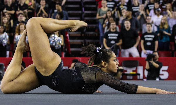 Sabrina Vega performs on the floor exercise for Georgia against Arkansas in Athens/Georgia Athletics