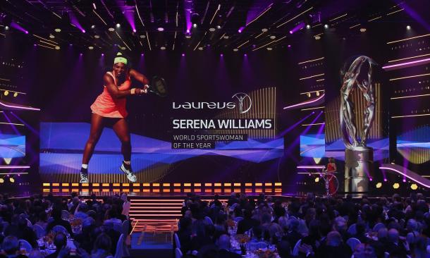 Laureus World Sports Academy member Nadia Comaneci announces Serena Williams the winner of the Laureus World Sportswoman of the Year Award (Photo: Ian Walton/Getty Images) 