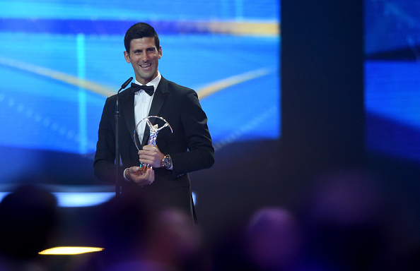 Tennis player Novak Djokovic of Serbia accepts his Laureus World Sportsman of the Year trophy (Photo: Tom Dulat/Getty Images) 