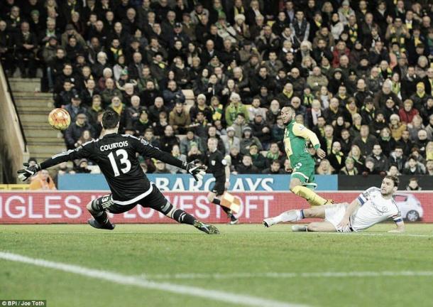 Above: Nathan Redmond fires home in Chelsea's 2-1 victory over Norwich image source: Joe Toth