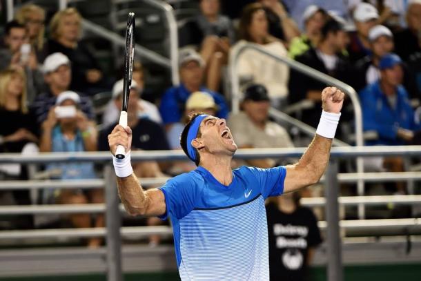 An elated del Potro after getting his first win at his return | Photo courtesy of: Peter Staples/Delray Beach Open facebook