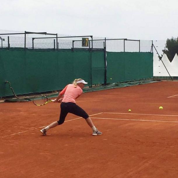 Wozniacki trains in Monte Carlo following her third round exit in Miami. Credit: Caroline Wozniacki/Facebook