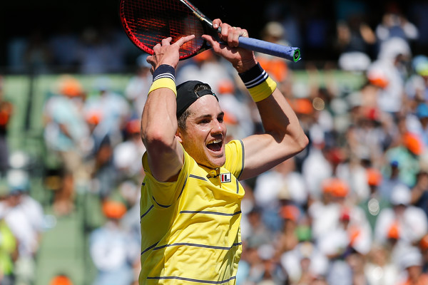 John Isner celebrates his victory in the Miami final. Photo: Michael Reaves/Getty Images