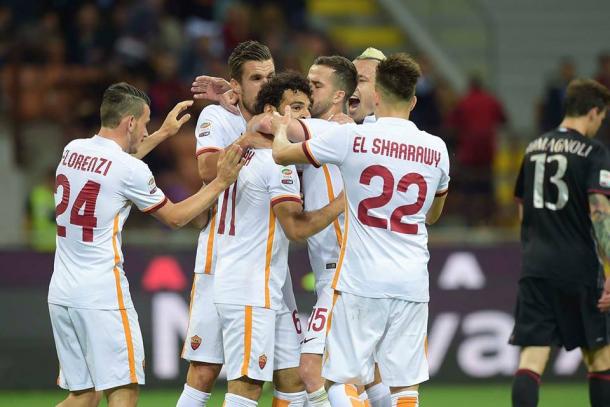 Los jugadores de la Roma celebran el 0-1 de Salah | Foto: AS Roma