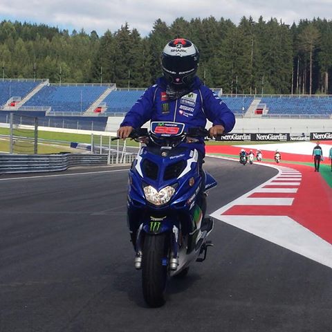 First laps of the meeting at the new to the MotoGP calendar Red Bull Ring completed aboard a Movistar Yamaha team scooter - www.facebook.com (Jorge Lorenzo)