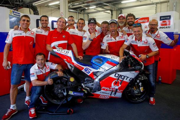 Celebrations in the Octo Pramac Yakhnich Ducati pit garage - www.facebook.com (Pramac Racing)