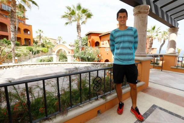 Bernard Tomic answers questions from the media ahead of Los Cabos Open. Photo: Mextenis