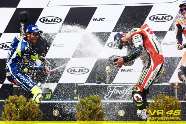 Celebrating on the podium with race winner Cal Crutchlow - www.facebook.com (Valentino Rossi)