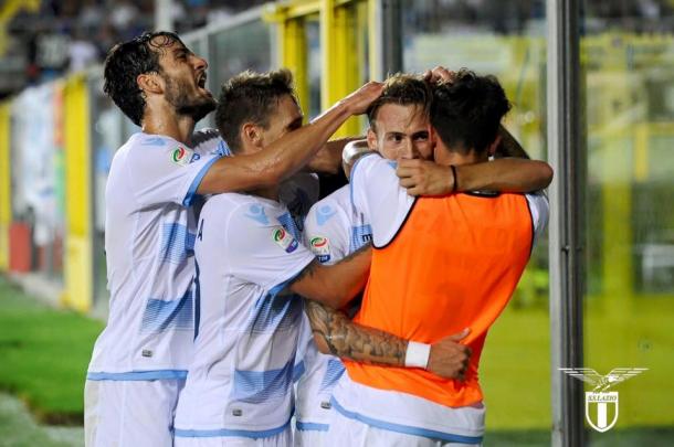 Lombardi festeja su primer gol con la camiseta biancoceleste | Foto: Lazio