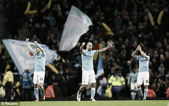 City's players celebrate after booking their place in the final. | Photo: Reuters