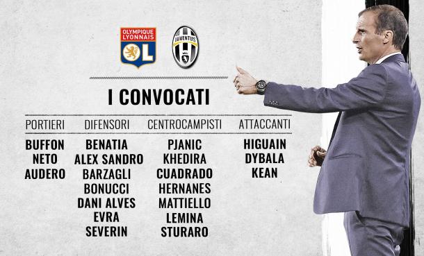 I convocati della Juventus per la sfida con il Lione | Facebook