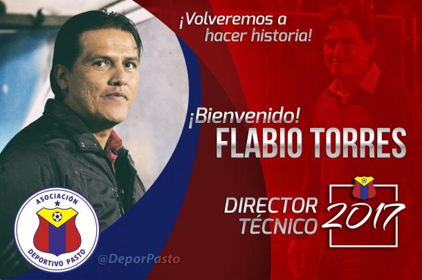 Así presentó Deportivo Pasto a Flabio Torres a través de sus redes sociales.
