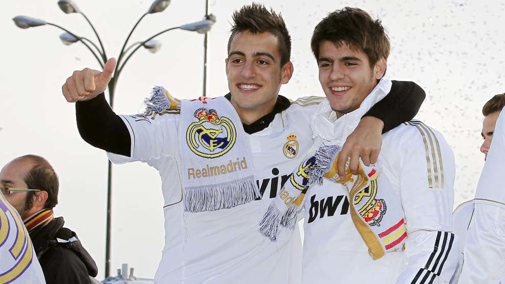 Morata y Joselu en la celebración del ascenso / Real Madrid