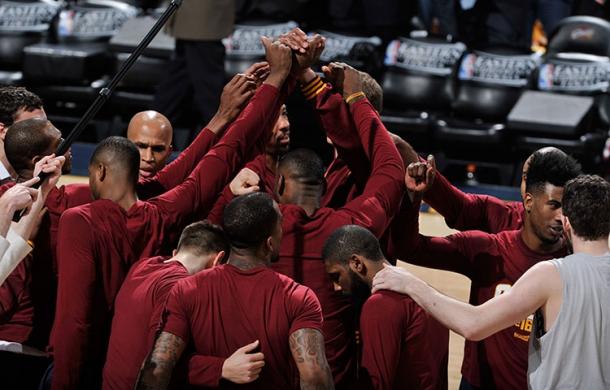 Inside the Cleveland Cavaliers huddle, led by LeBron James. Photo: 