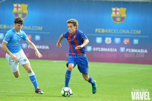 Jandro Orellana, del Juvenil B, durante un partido en la Ciutat Esportiva | Foto: Noelia Déniz - VAVEL