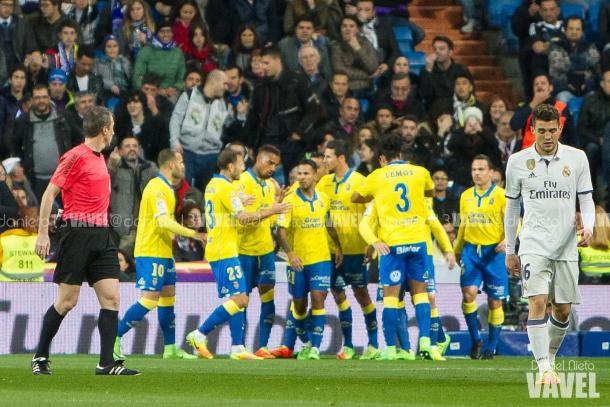 Los jugadores de Las Palmas celebran un gol. | FOTO: Daniel Nieto - VAVEL